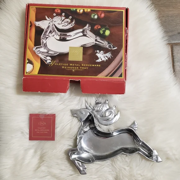 Vintage Lenox Yuletide Metal Reindeer Servewear Tray - Picture 8 of 12